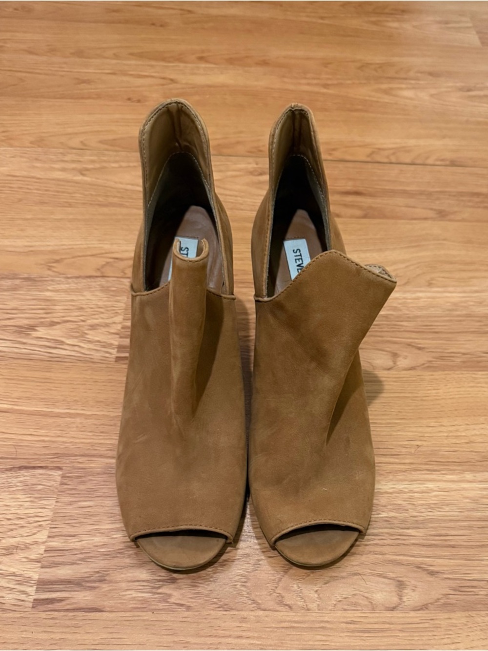 Wedding Party Capsule Wardrobe Madden Women’s Tan Suede Peep-Toe Booties